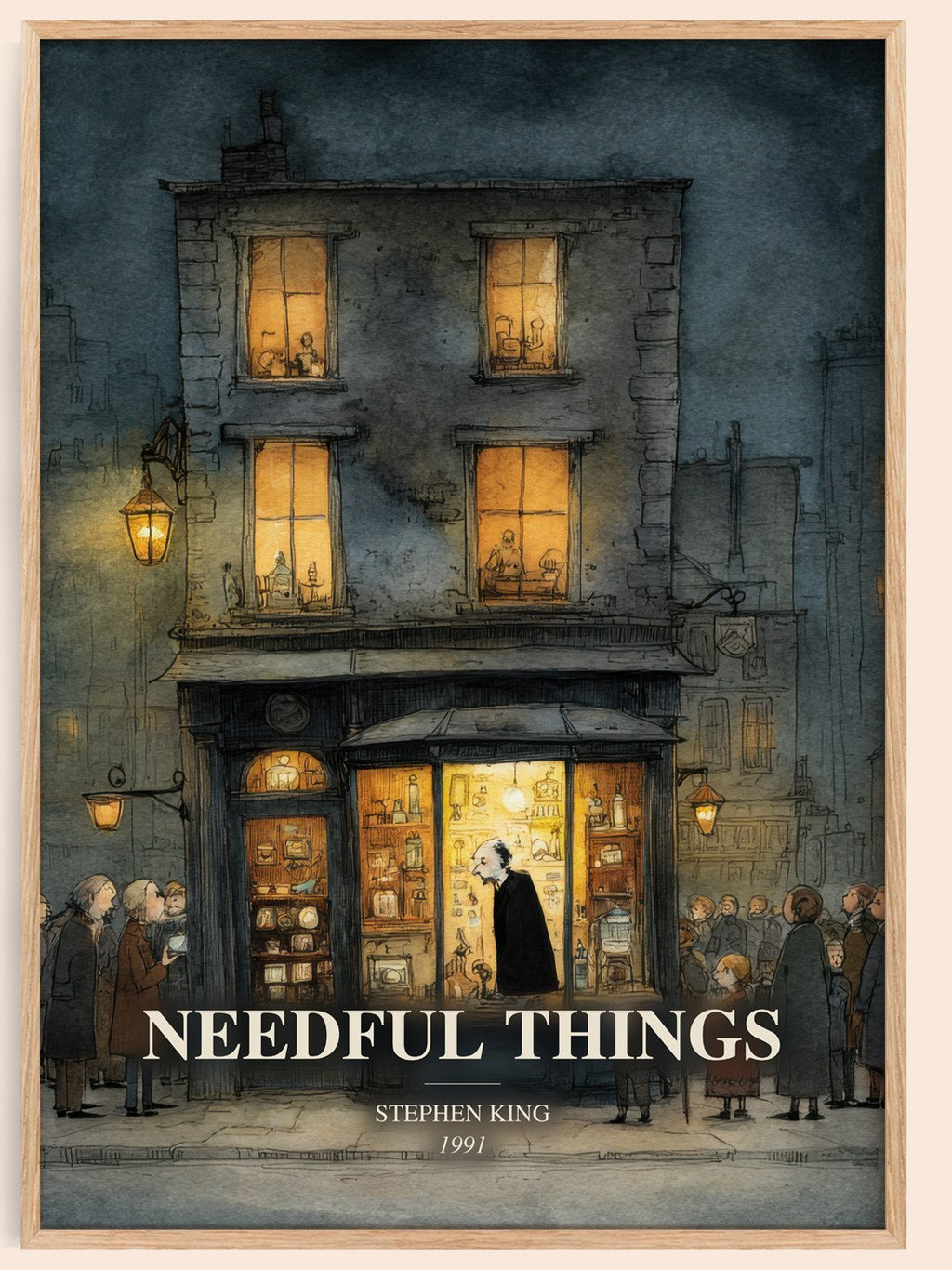 Needful Things watercolour book poster by Stephen King – framed literary art print