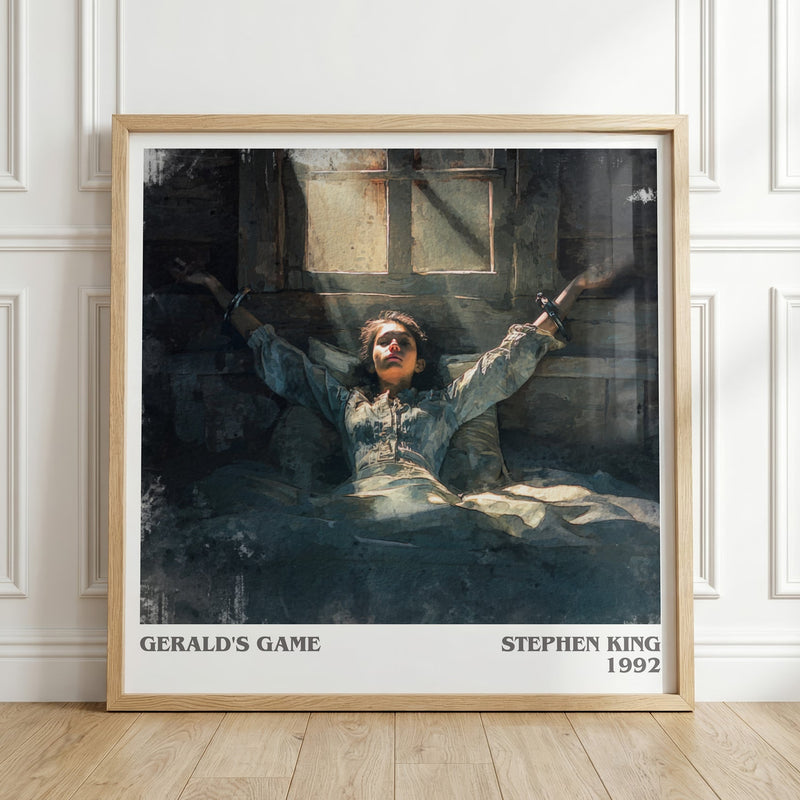 Gerald's Game literary print in frame leaning in hallway – horror wall art