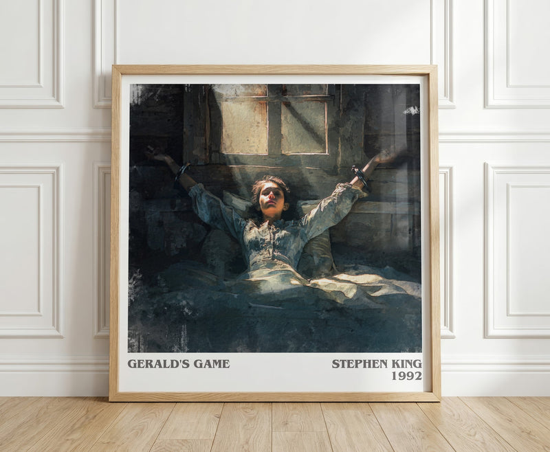 Gerald's Game literary print in frame leaning in hallway – horror wall art