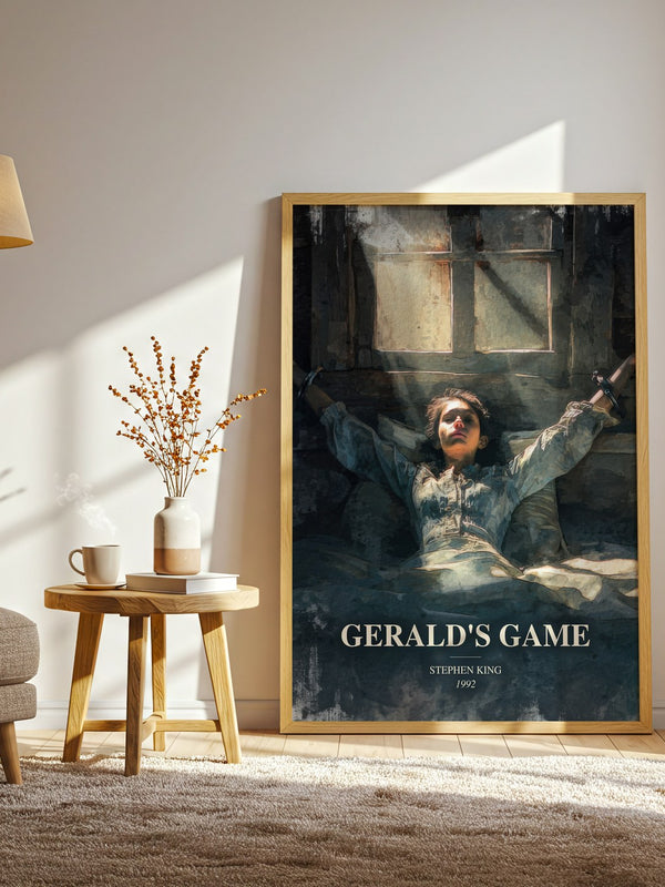 Gerald'S Game watercolour print in frame leaning in hallway – horror wall art
