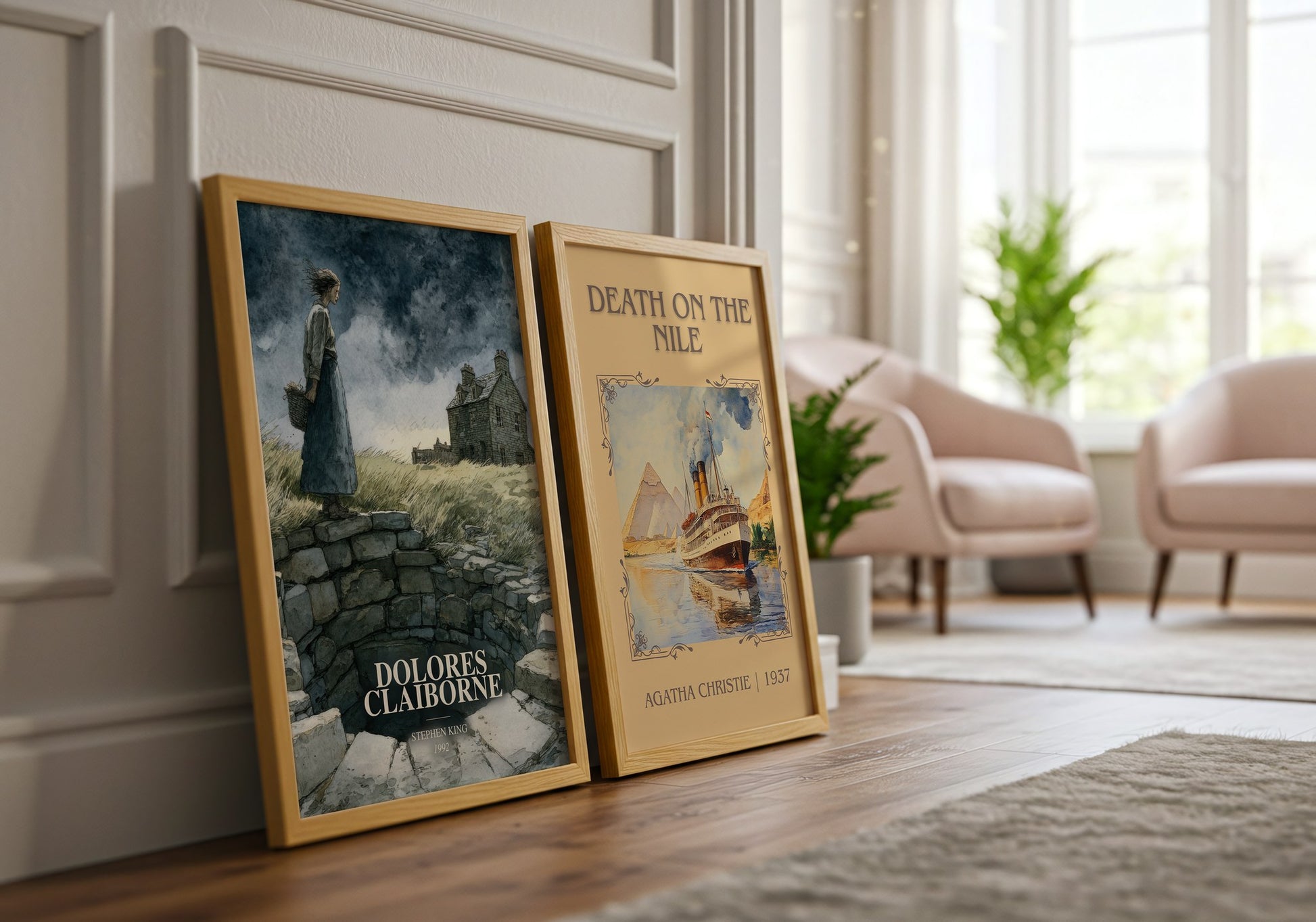 Dolores Claiborne watercolour print framed by window – literary home decor