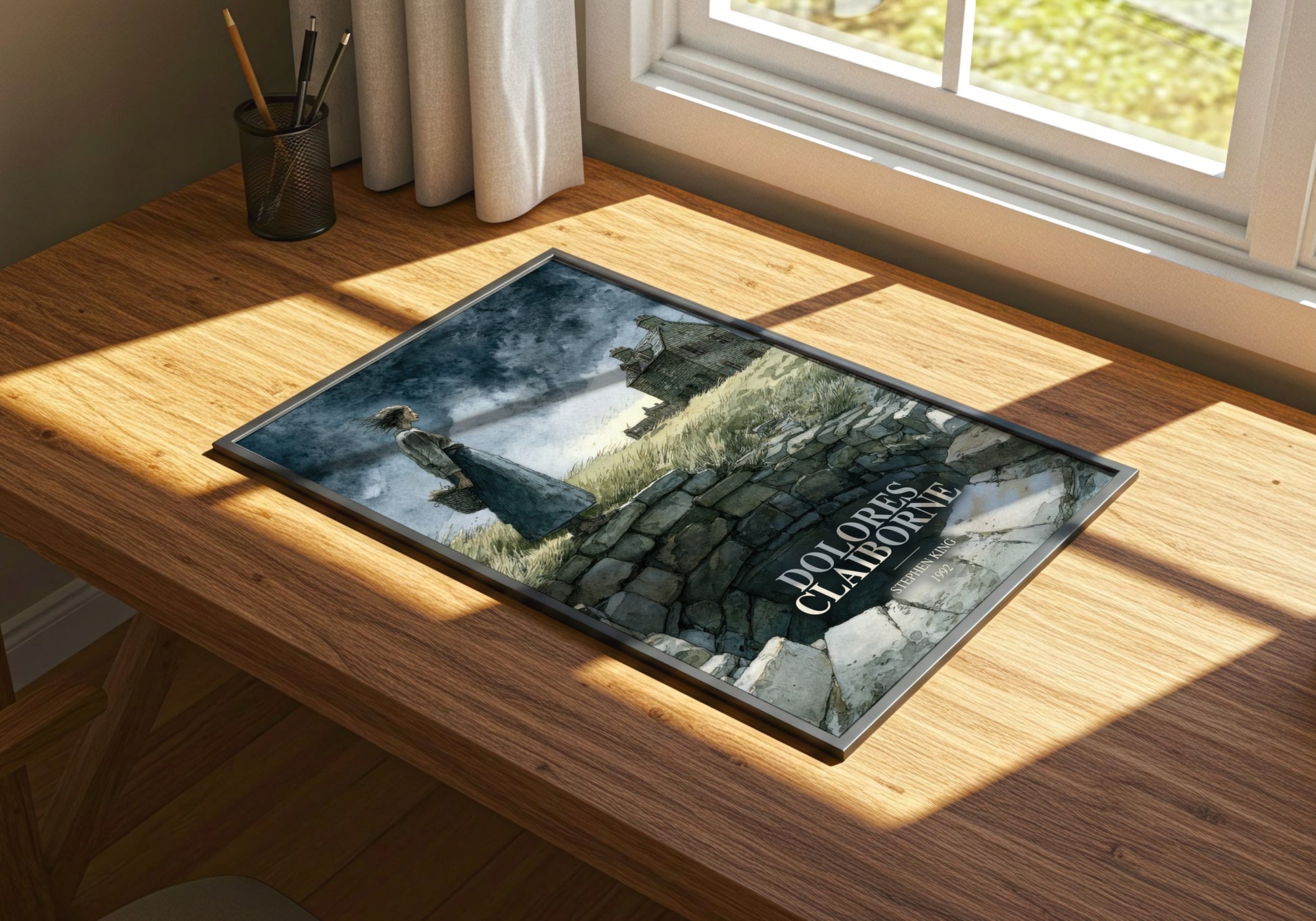 Dolores Claiborne watercolour book poster framed on wall – horror wall art