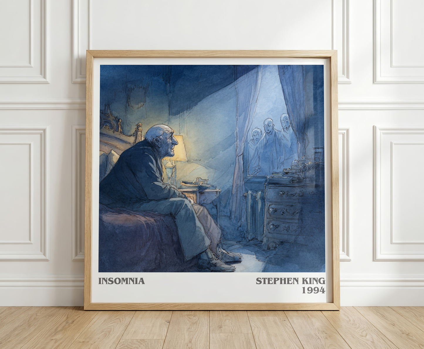 Insomnia literary print in frame leaning in hallway – horror wall art