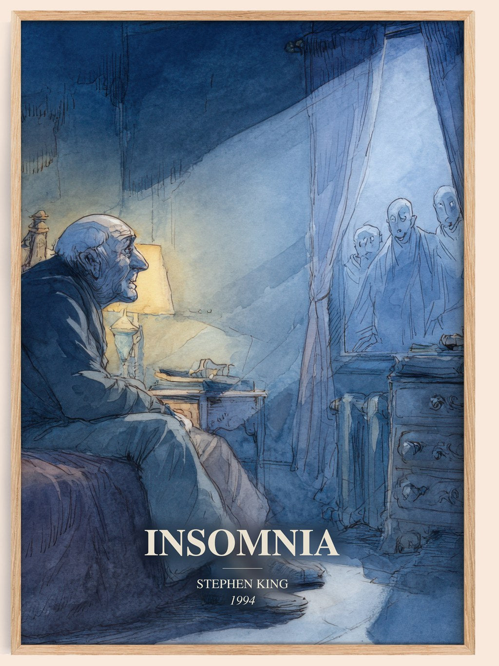 Insomnia watercolour book poster by Stephen King – framed literary art print