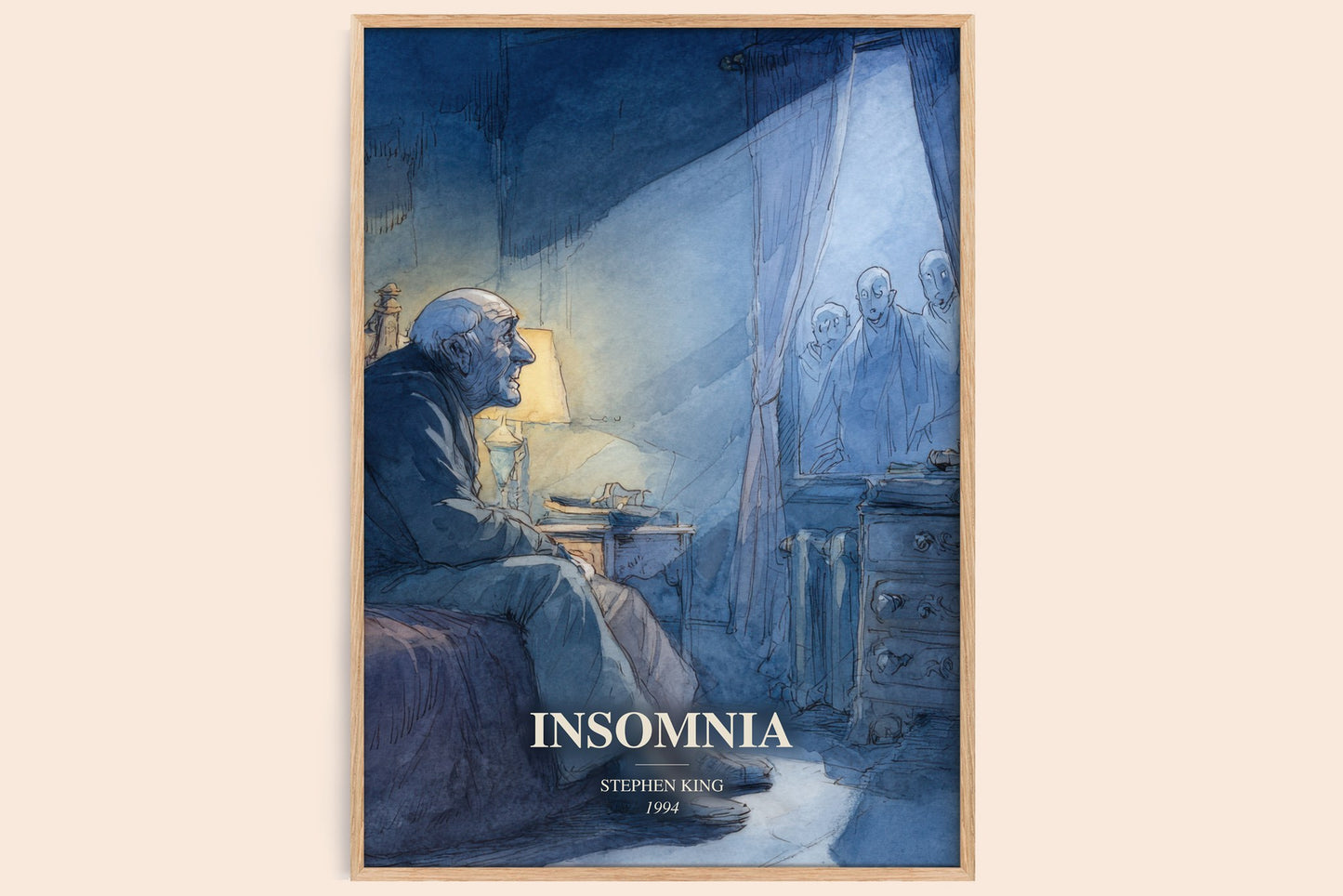 Insomnia watercolour book poster by Stephen King – framed literary art print