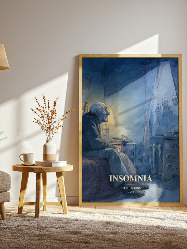 Insomnia watercolour print in frame leaning in hallway – horror wall art