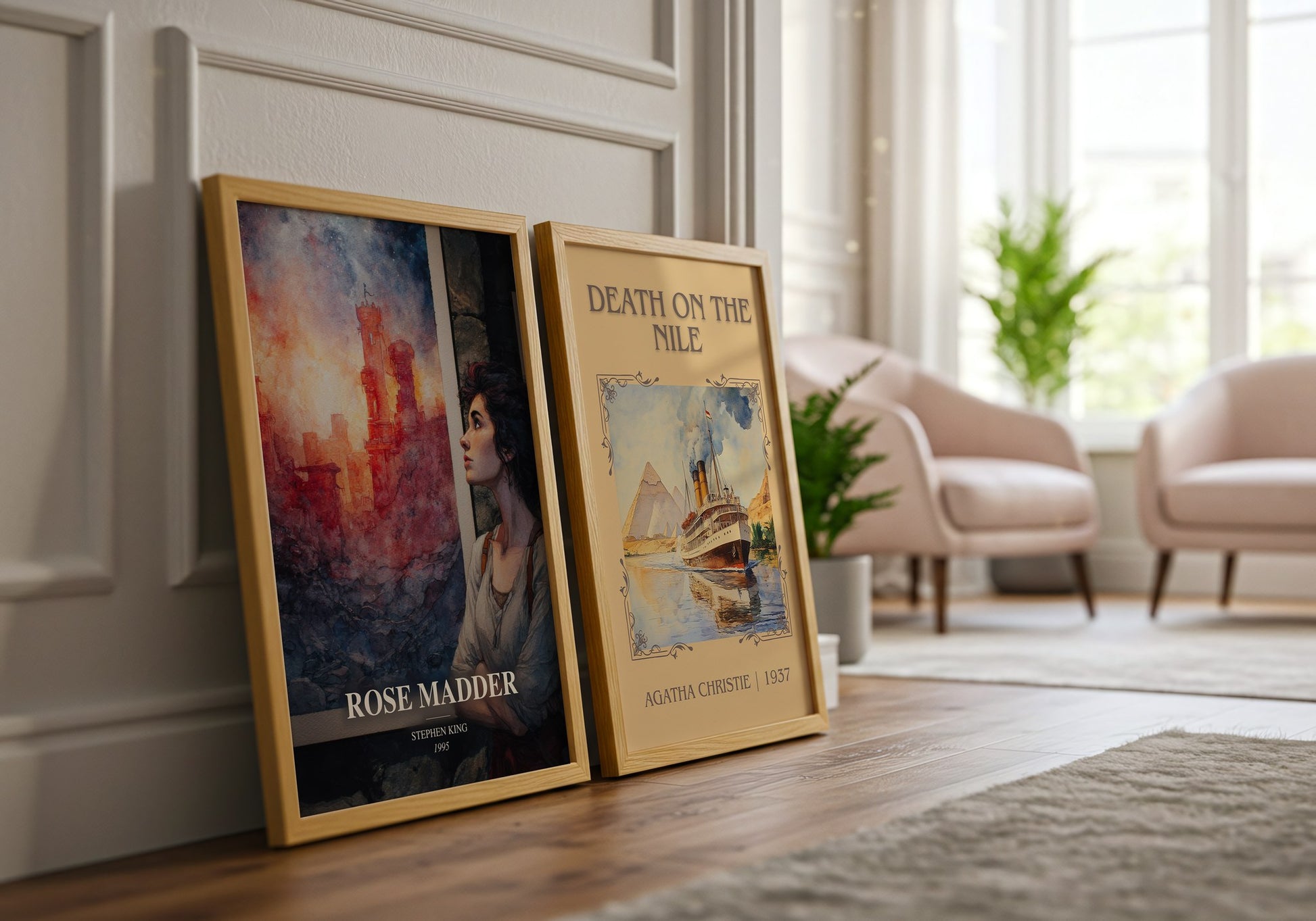 Rose Madder watercolour print framed by window – literary home decor