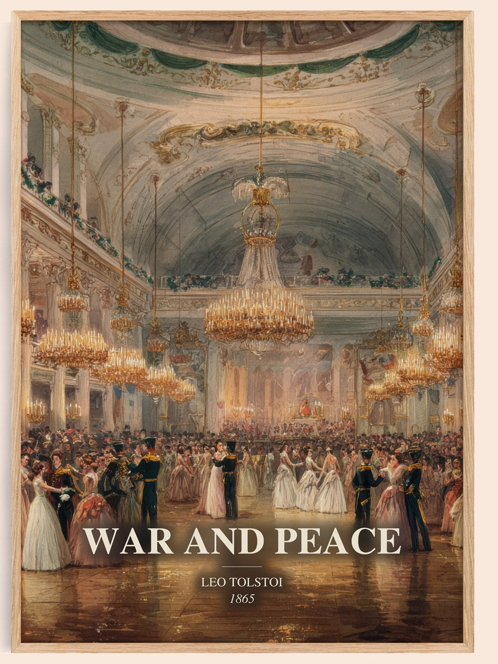 War And Peace watercolour book poster by Leo Tolstoi – framed literary art print