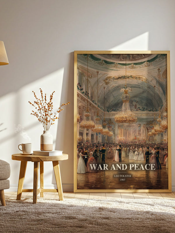 War And Peace watercolour print in frame leaning in hallway – historical fiction wall art