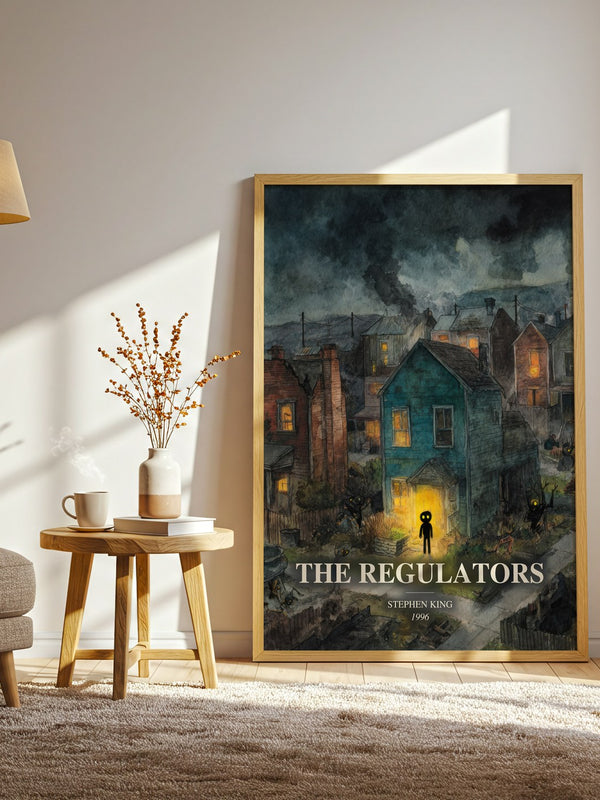 The Regulators watercolour print in frame leaning in hallway – horror wall art