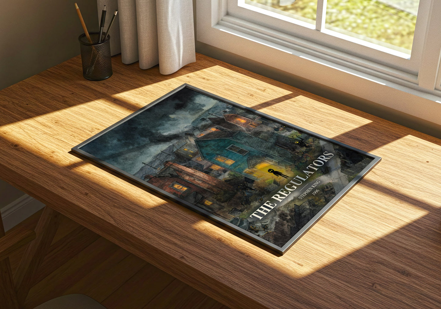 The Regulators watercolour book poster framed on wall – horror wall art