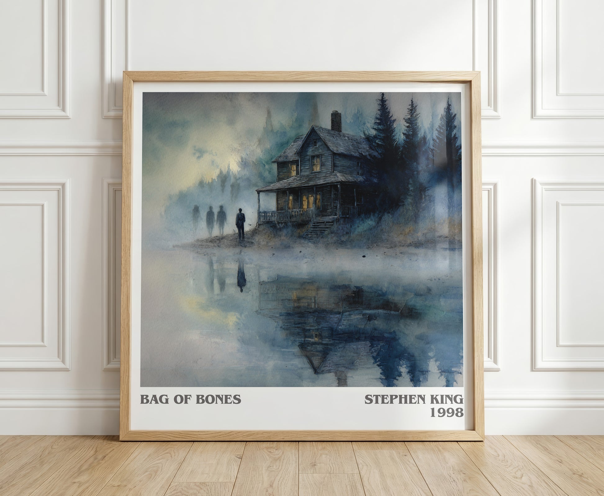 Bag of Bones literary print in frame leaning in hallway – horror wall art