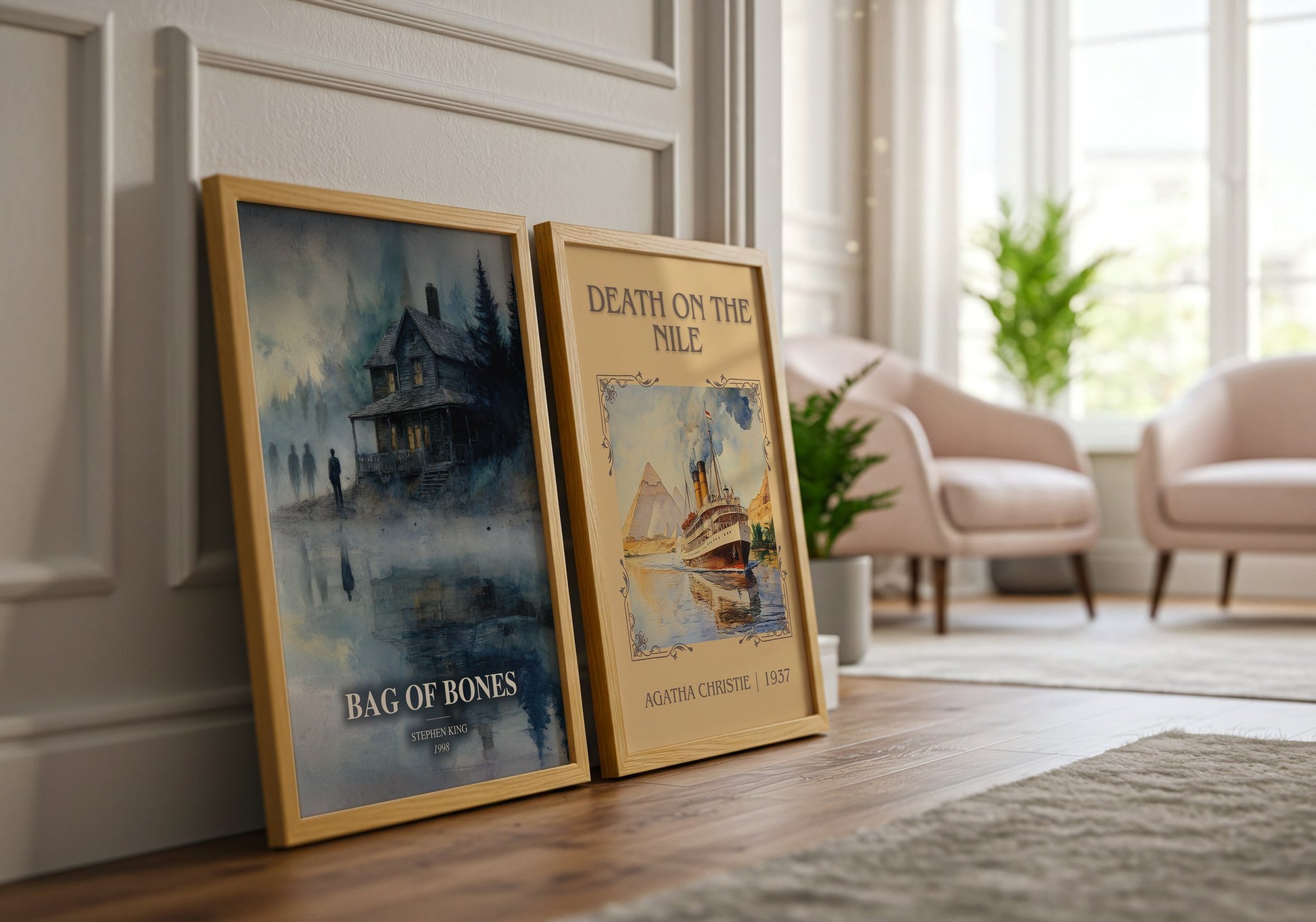 Bag Of Bones watercolour print framed by window – literary home decor