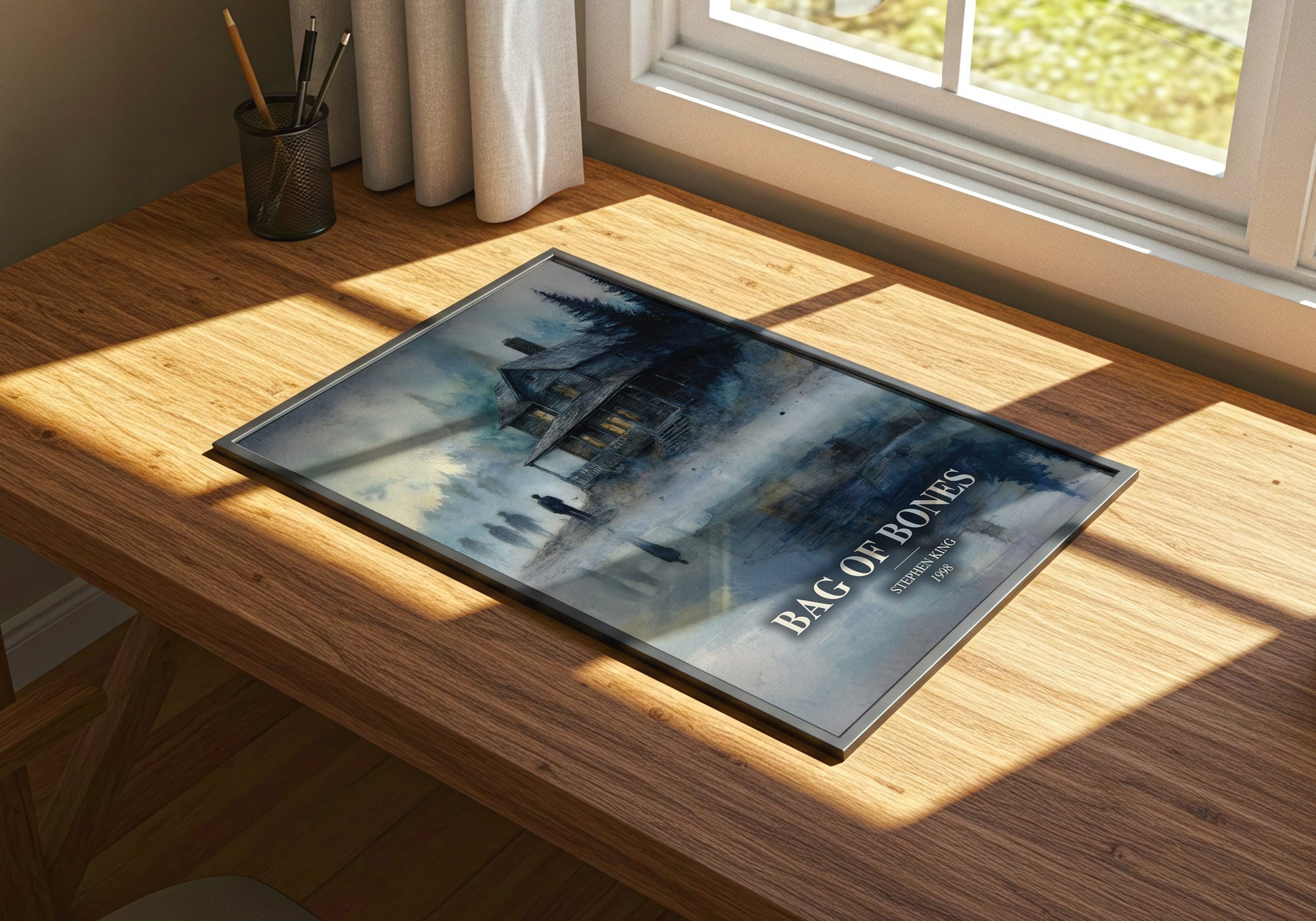 Bag Of Bones watercolour book poster framed on wall – horror wall art
