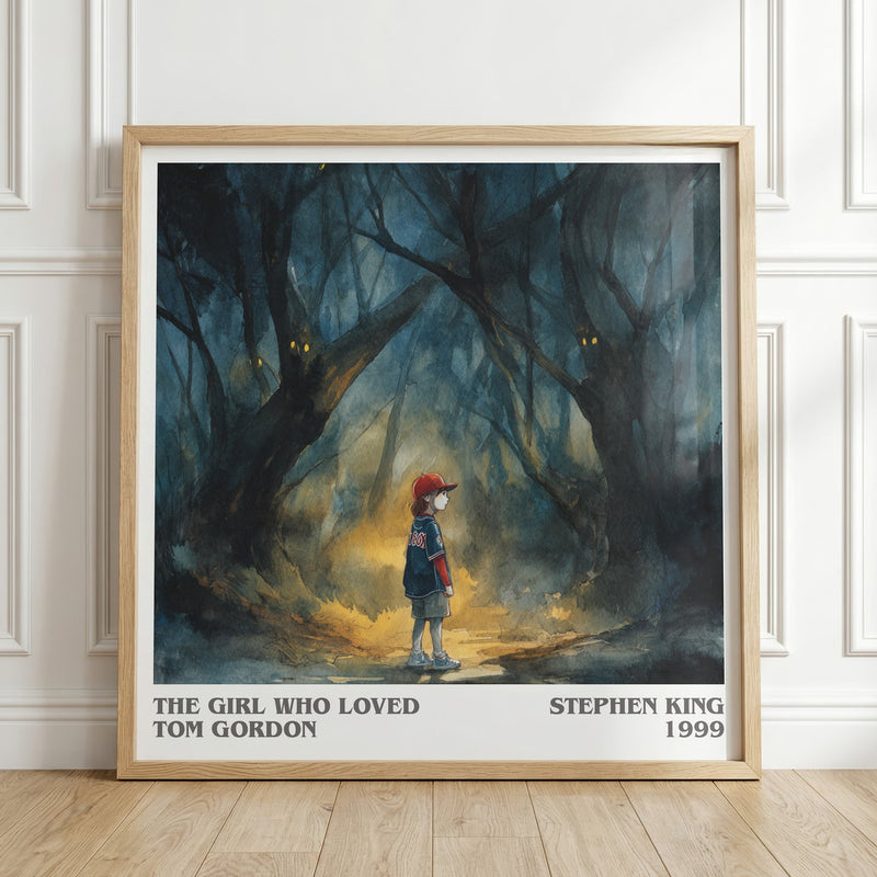 The Girl Who Loved Tom Gordon literary print in frame leaning in hallway – horror wall art