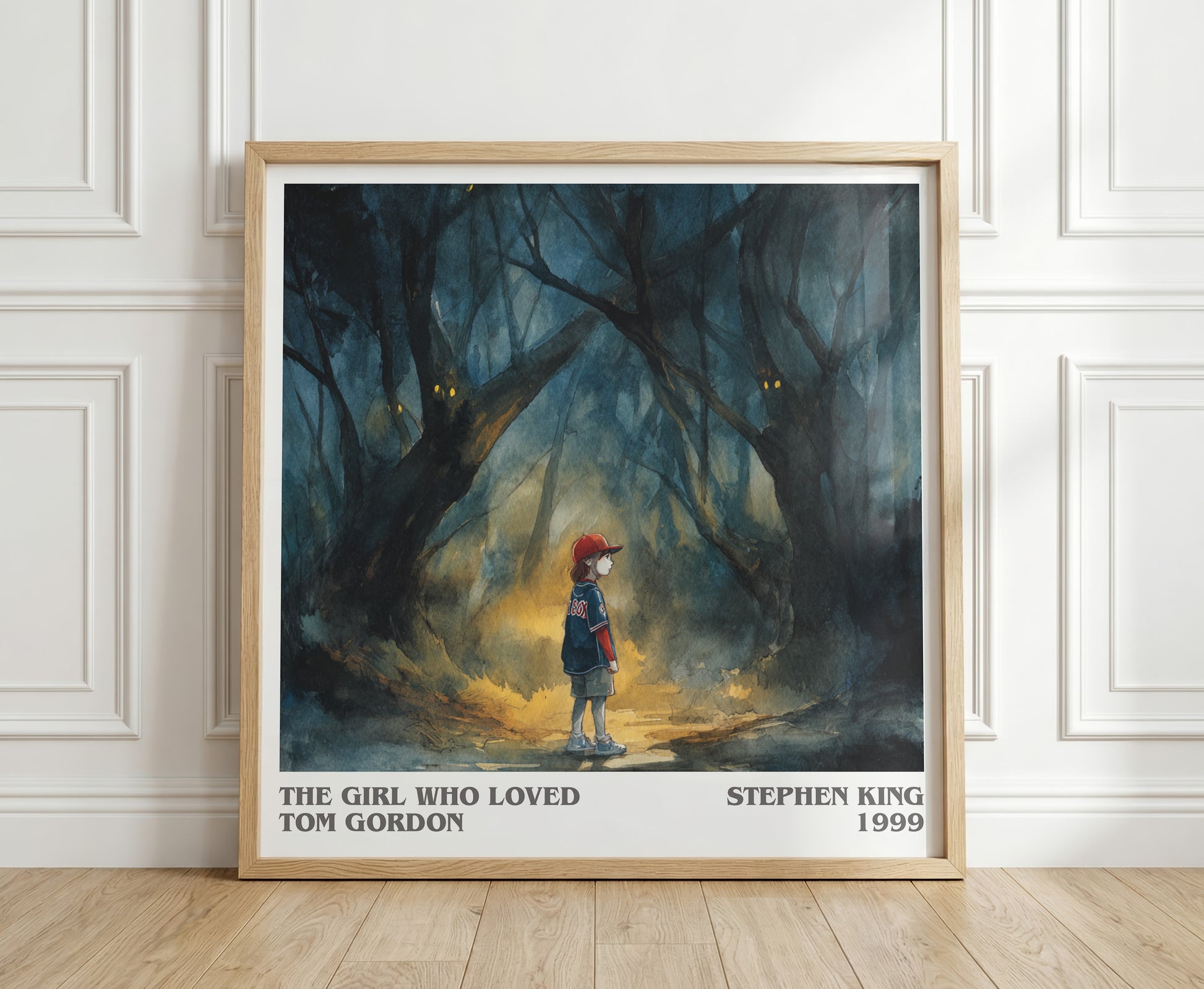 The Girl Who Loved Tom Gordon literary print in frame leaning in hallway – horror wall art