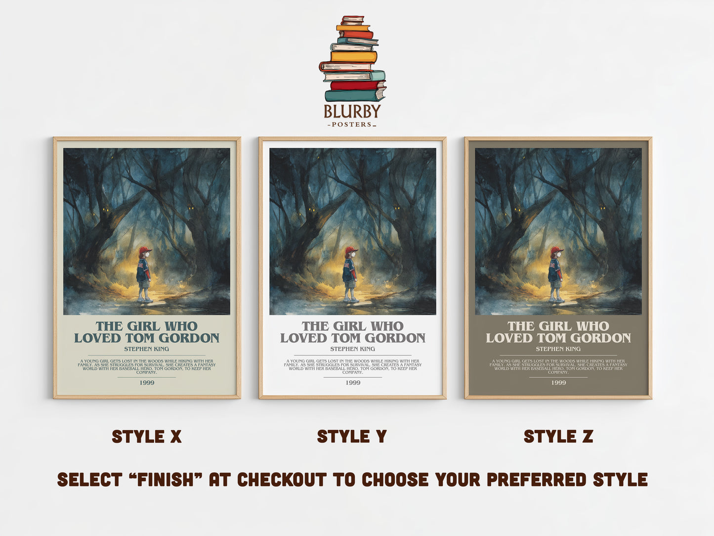The Girl Who Loved Tom Gordon bookish print in frame leaning in hallway – horror wall art
