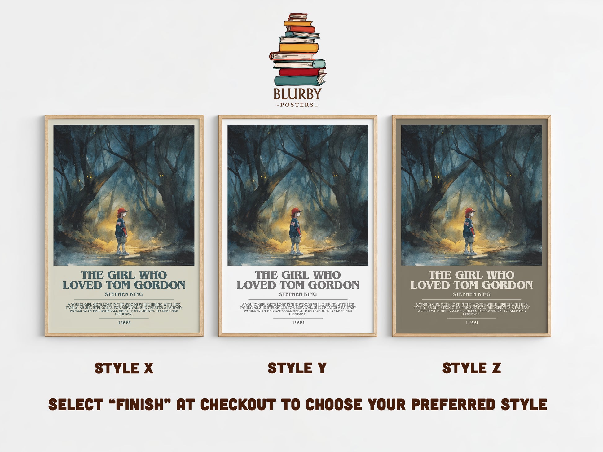 The Girl Who Loved Tom Gordon bookish print in frame leaning in hallway – horror wall art