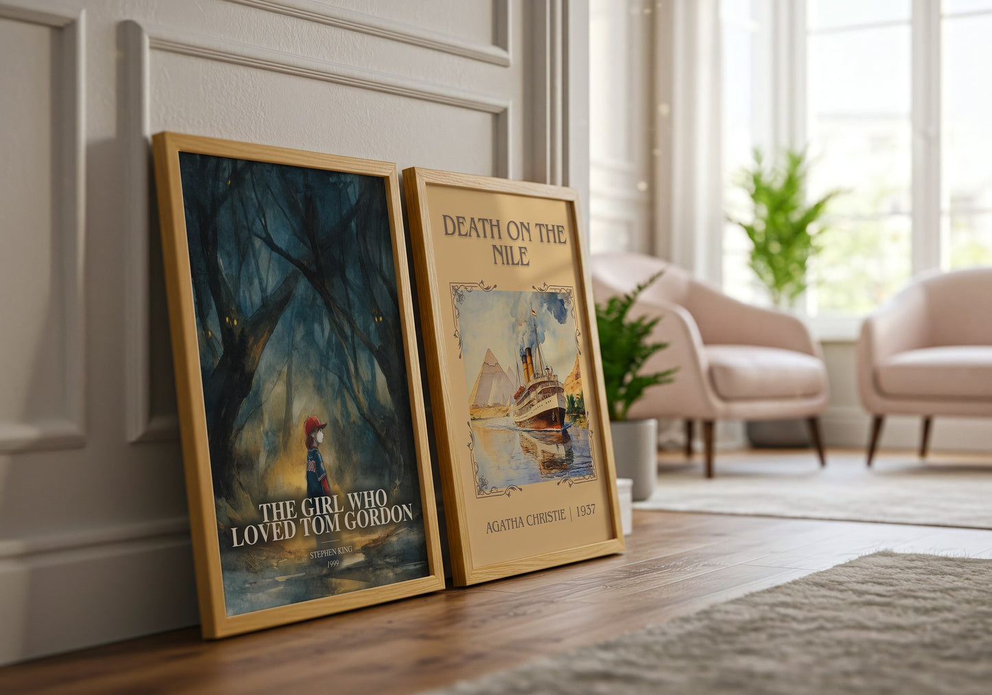 The Girl Who Loved Tom Gordon watercolour print framed by window – literary home decor