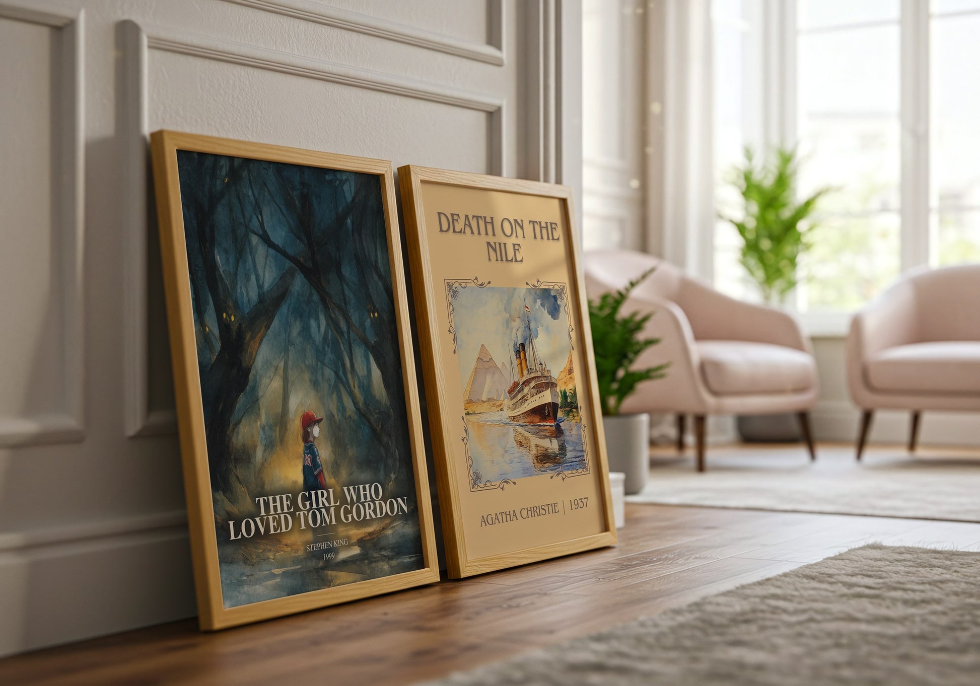 The Girl Who Loved Tom Gordon watercolour print framed by window – literary home decor