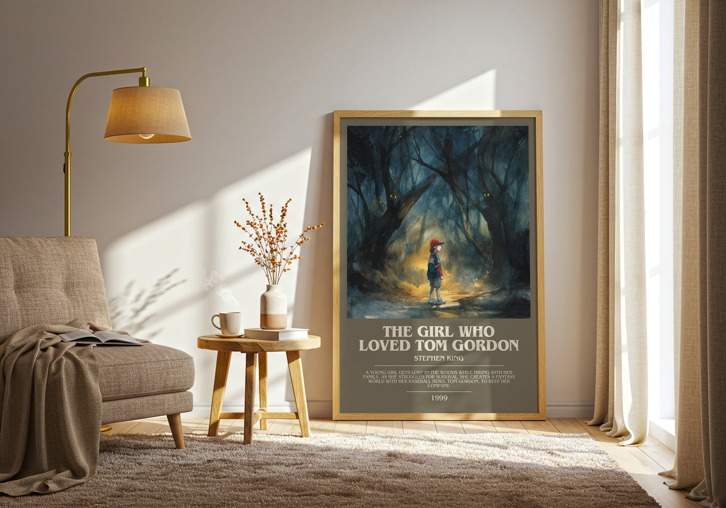 The Girl Who Loved Tom Gordon bookish print framed by window – literary home decor