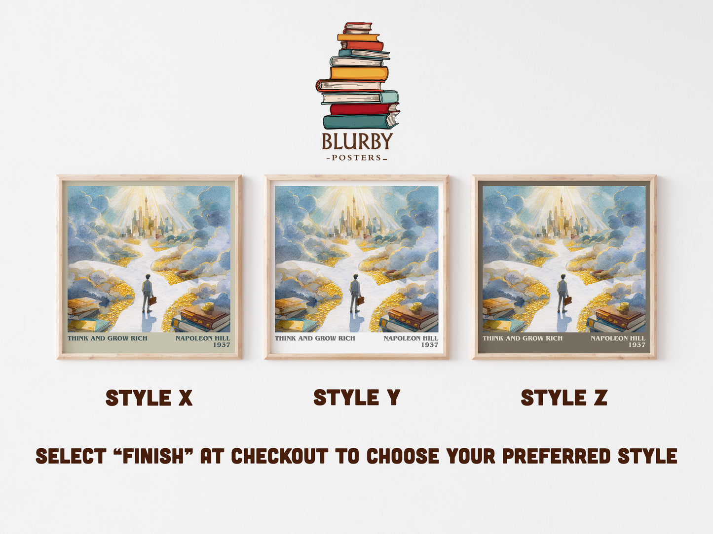 Think and Grow Rich literary art print colour and style options – Napoleon Hill book art