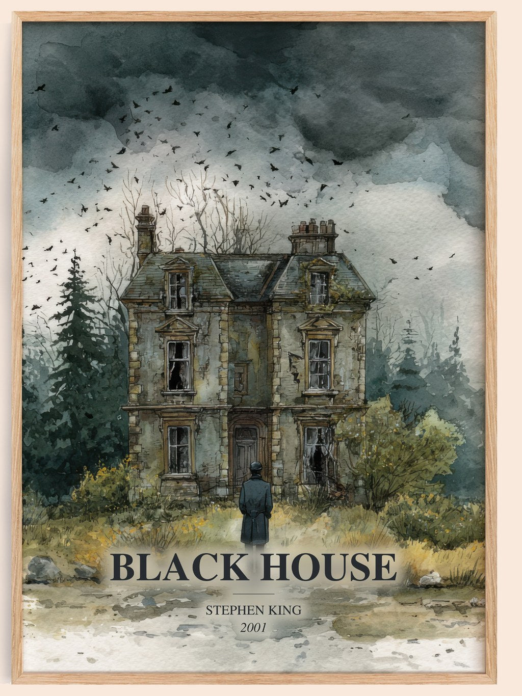 Black House watercolour book poster by Stephen King – framed literary art print