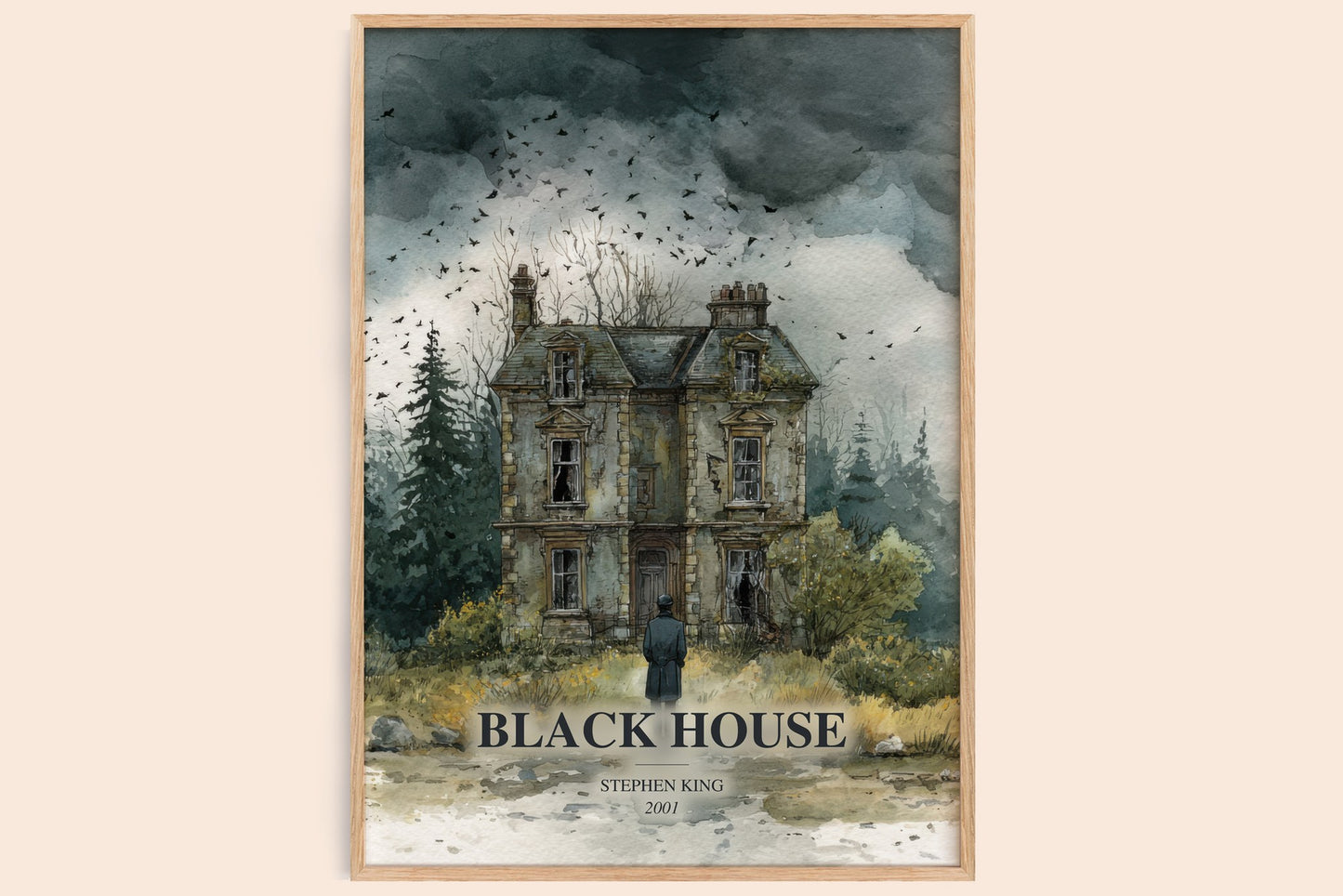 Black House watercolour book poster by Stephen King – framed literary art print