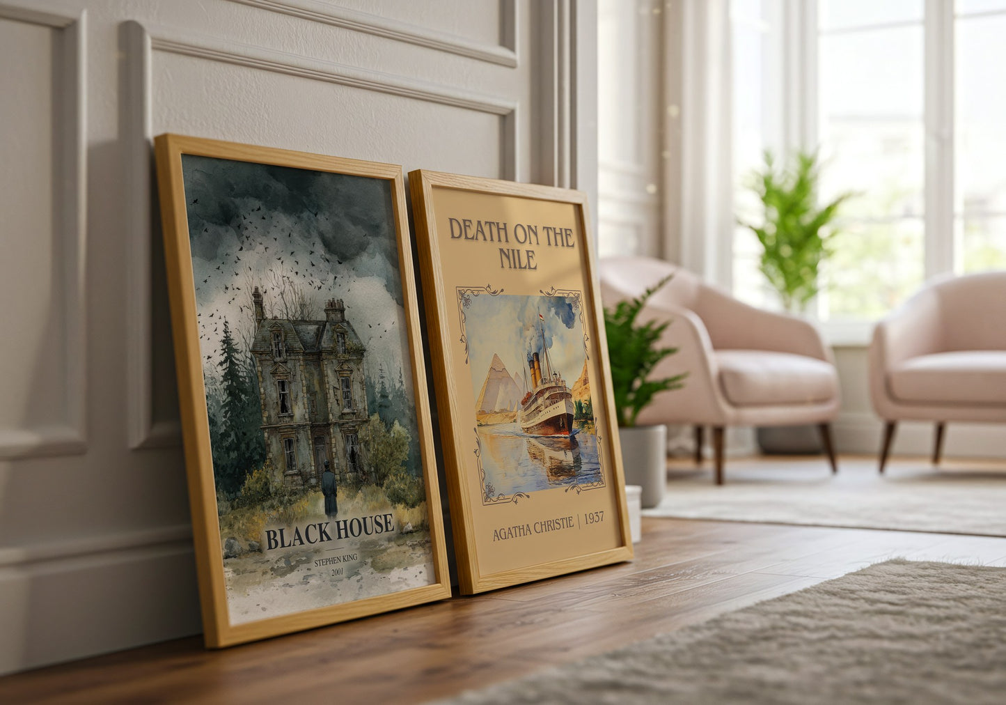 Black House watercolour print framed by window – literary home decor