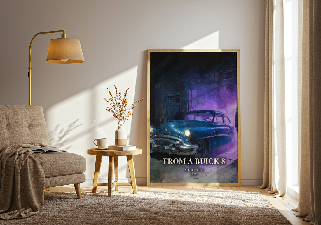 From A Buick 8 watercolour print in frame leaning in hallway – horror wall art (mockup)
