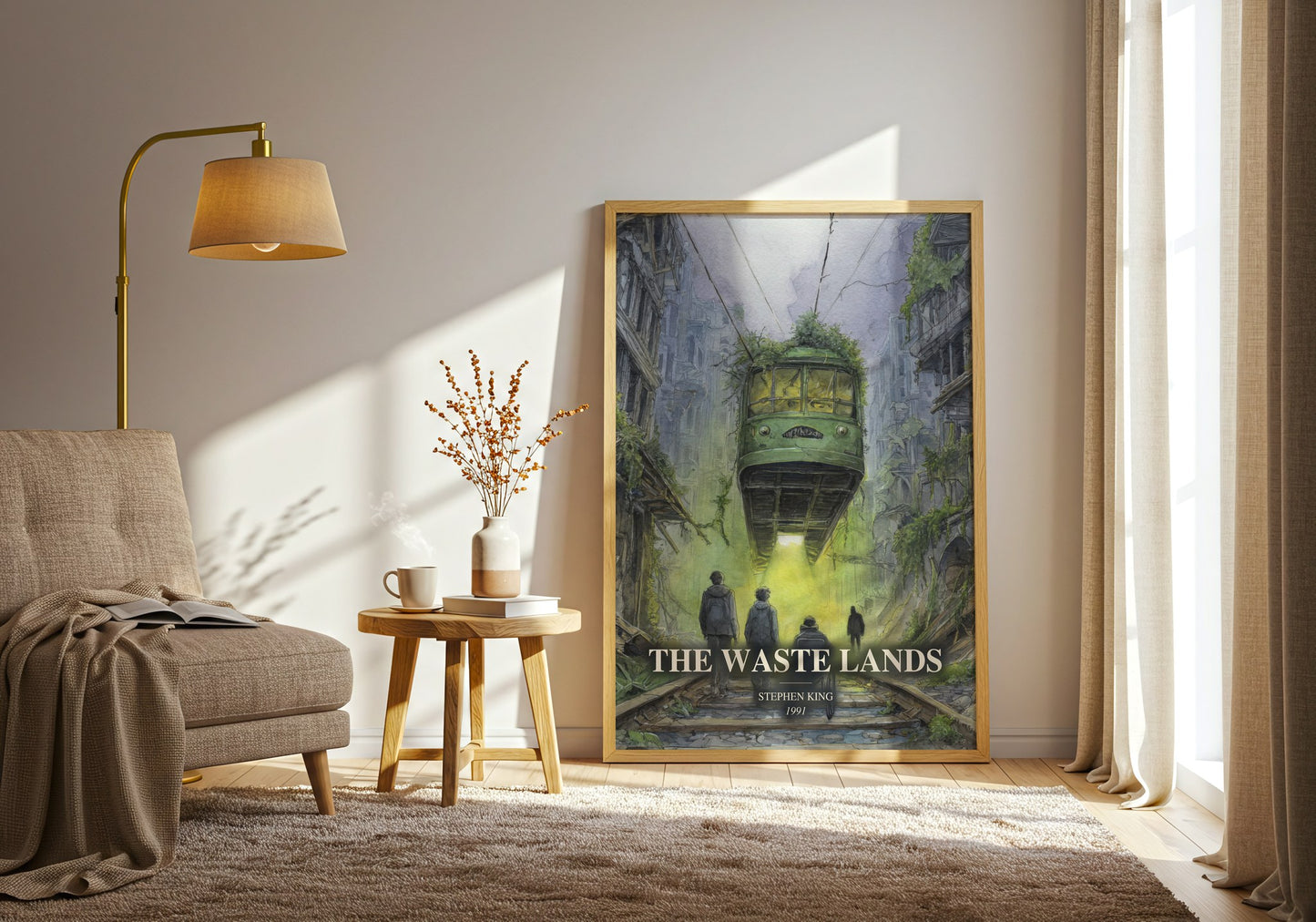 The Waste Lands watercolour print in frame leaning in hallway – fantasy wall art