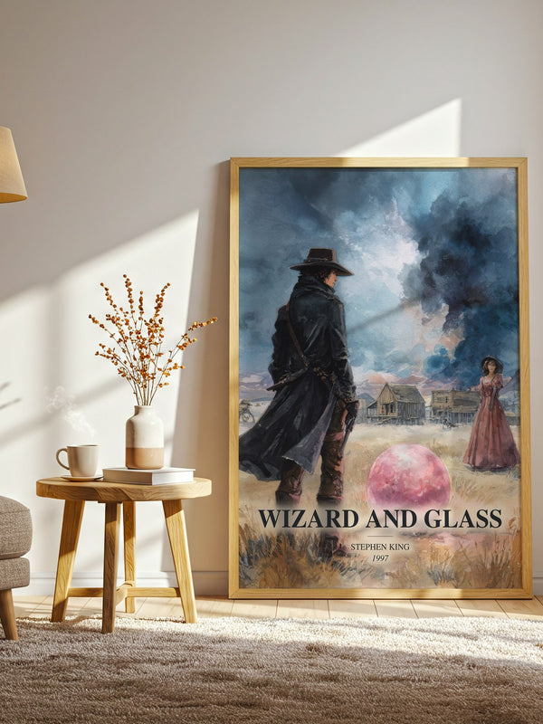Wizard And Glass watercolour print in frame leaning in hallway – fantasy wall art