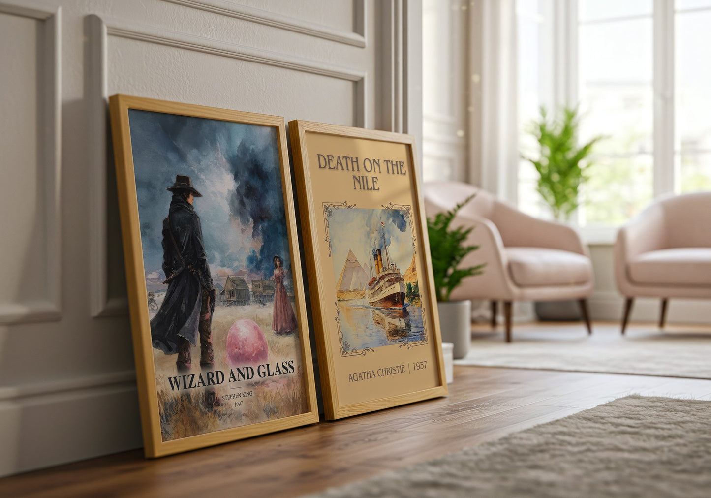 Wizard And Glass watercolour print framed by window – literary home decor