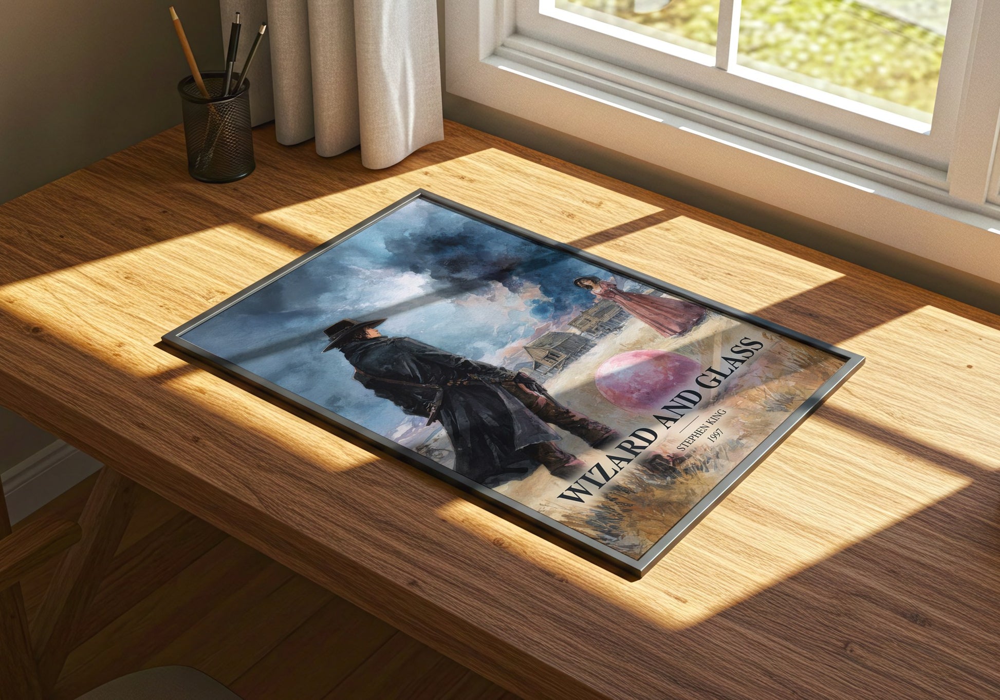 Wizard And Glass watercolour book poster framed on wall – fantasy wall art