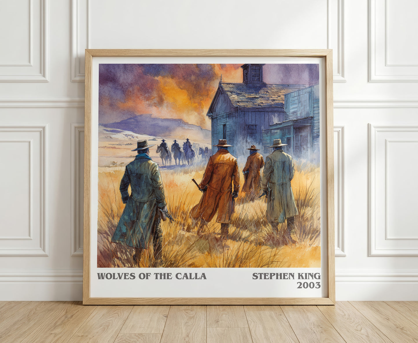 Wolves of the Calla literary print in frame leaning in hallway – fantasy wall art
