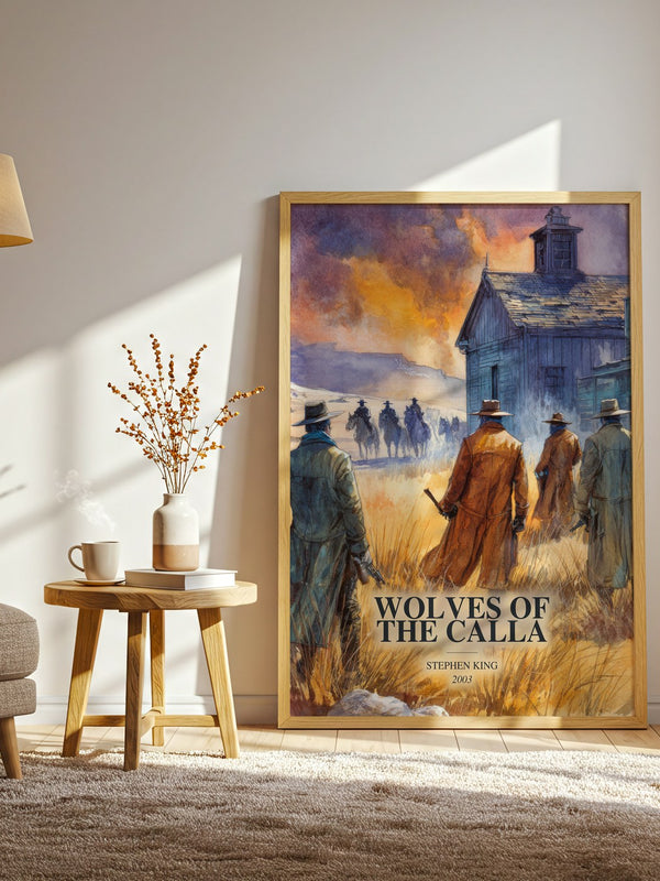 Wolves Of The Calla watercolour print in frame leaning in hallway – fantasy wall art