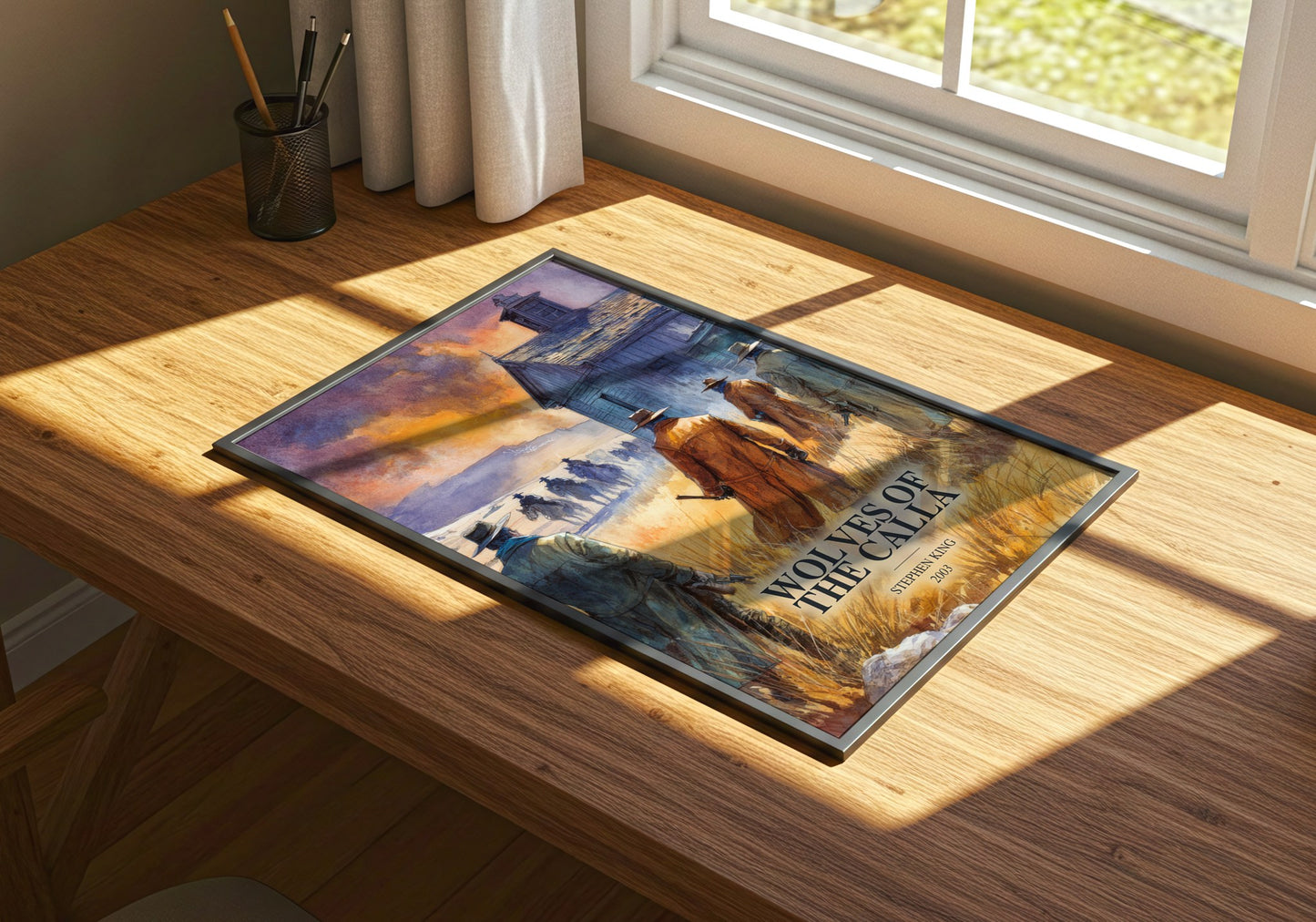 Wolves Of The Calla watercolour book poster framed on wall – fantasy wall art