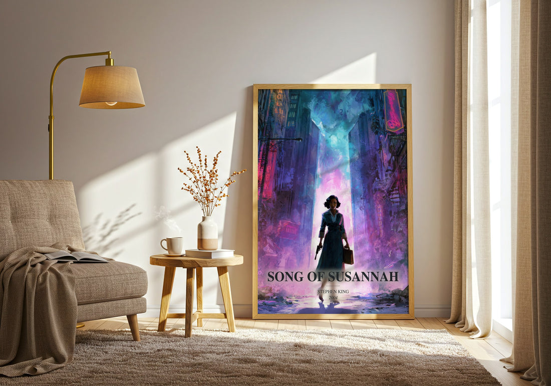 Song Of Susannah watercolour print in frame leaning in hallway – fantasy wall art (mockup)