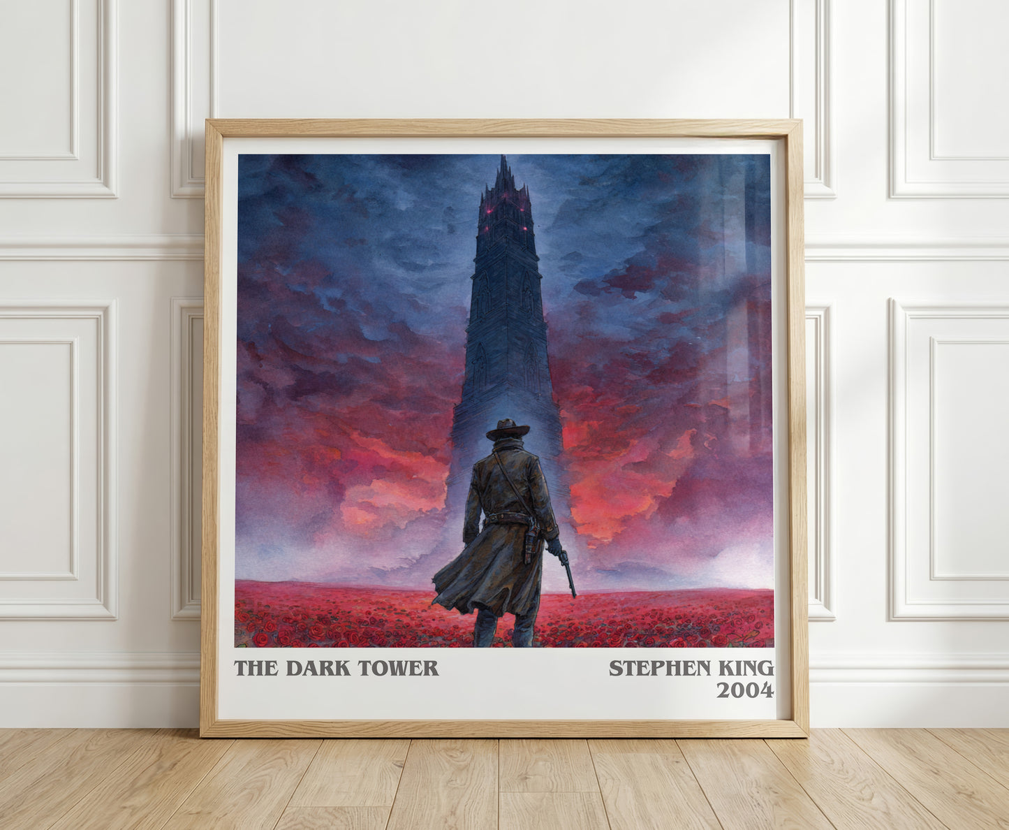 The Dark Tower literary print in frame leaning in hallway – fantasy wall art