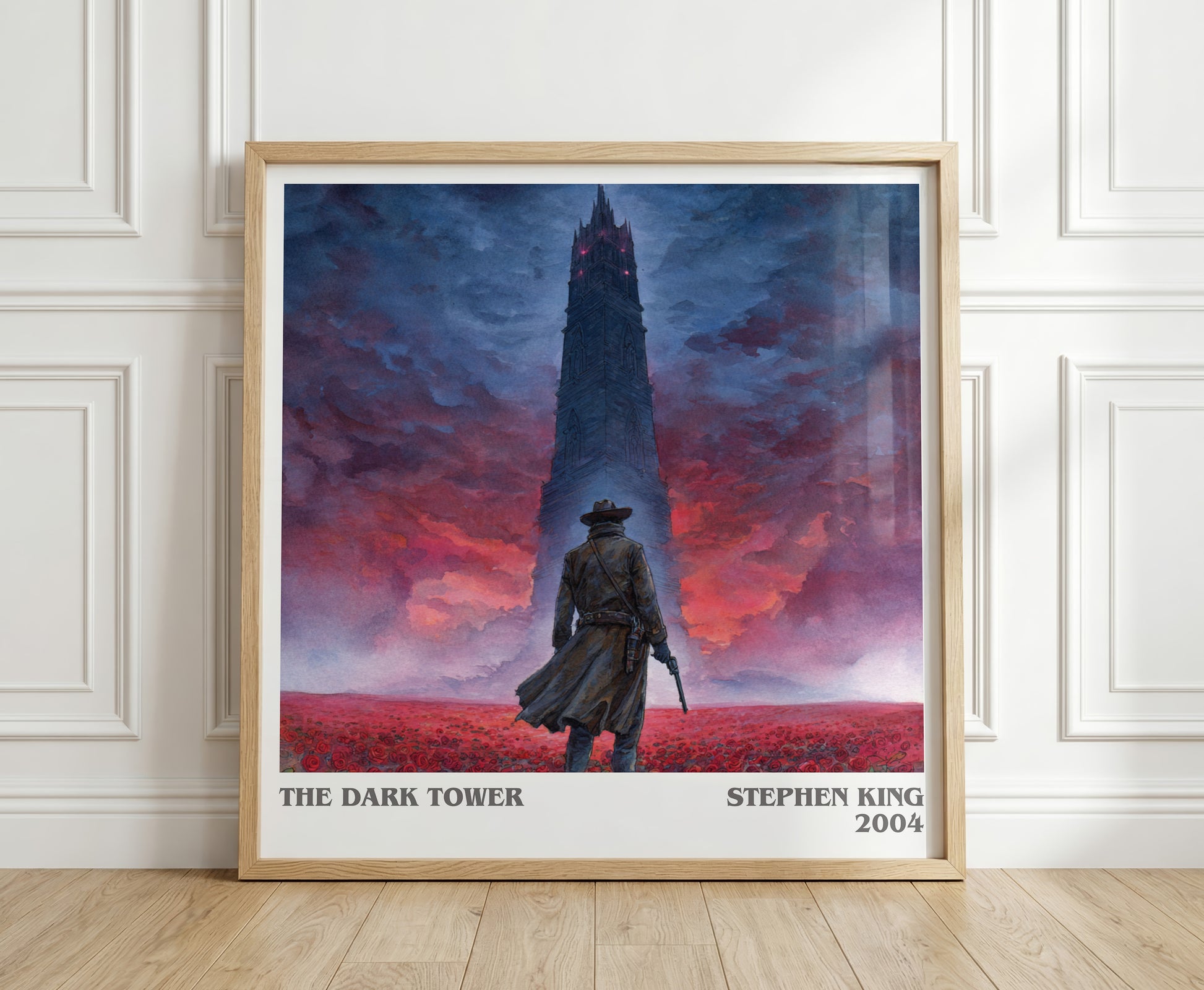 The Dark Tower literary print in frame leaning in hallway – fantasy wall art