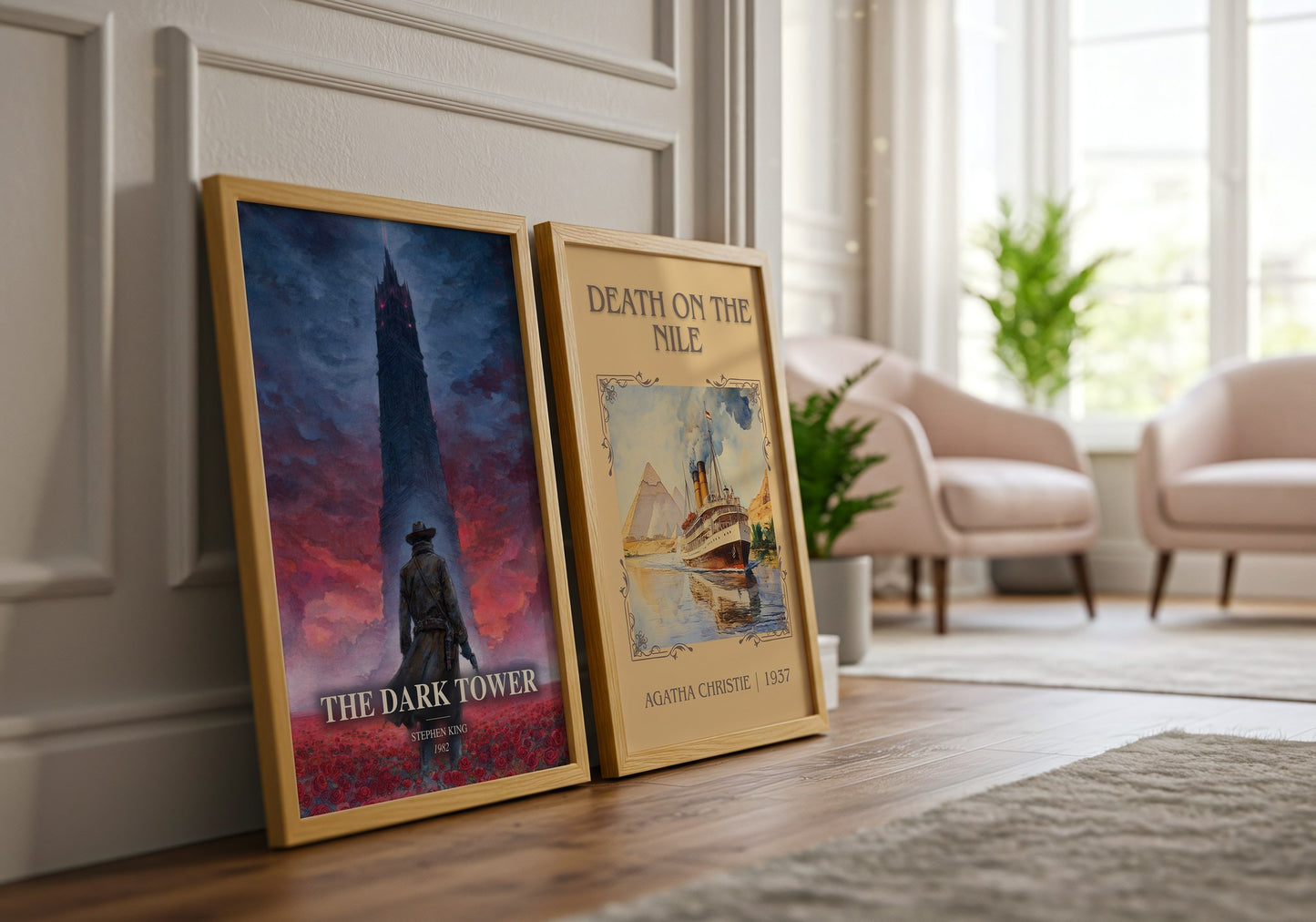 The Dark Tower watercolour print framed by window – literary home decor