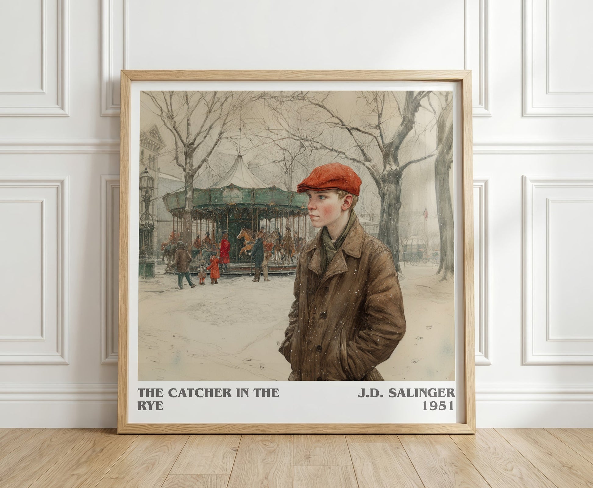 The Catcher in the Rye literary print in frame leaning in hallway – coming of age wall art