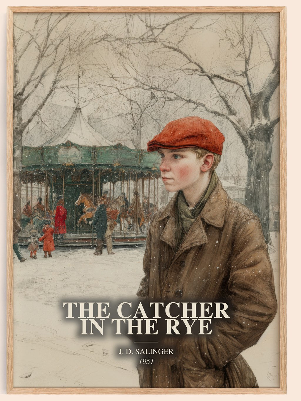 The Catcher In The Rye watercolour book poster by J. D. Salinger – framed literary art print