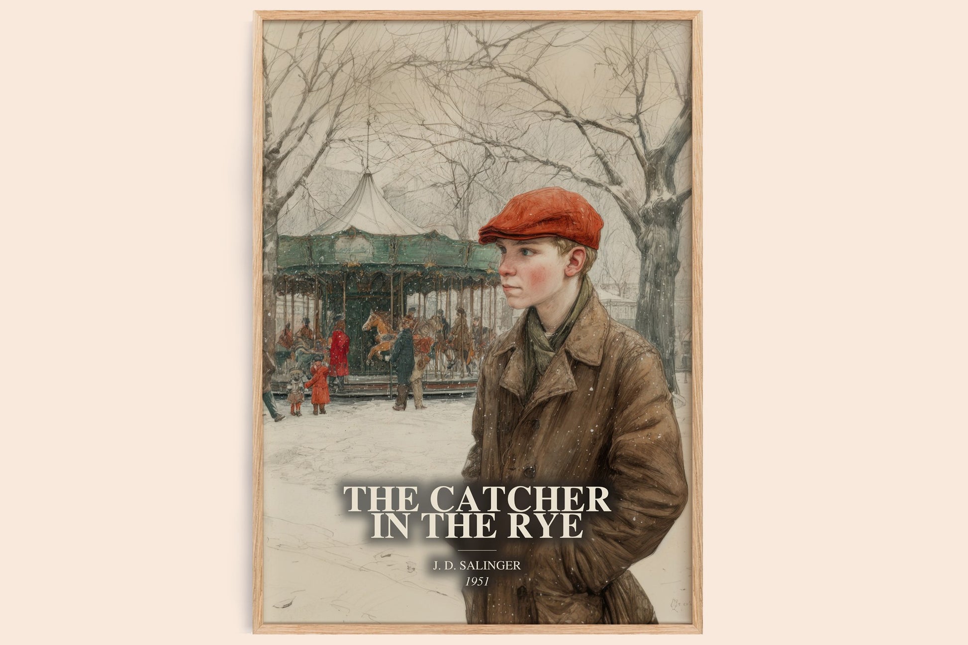 The Catcher In The Rye watercolour book poster by J. D. Salinger – framed literary art print