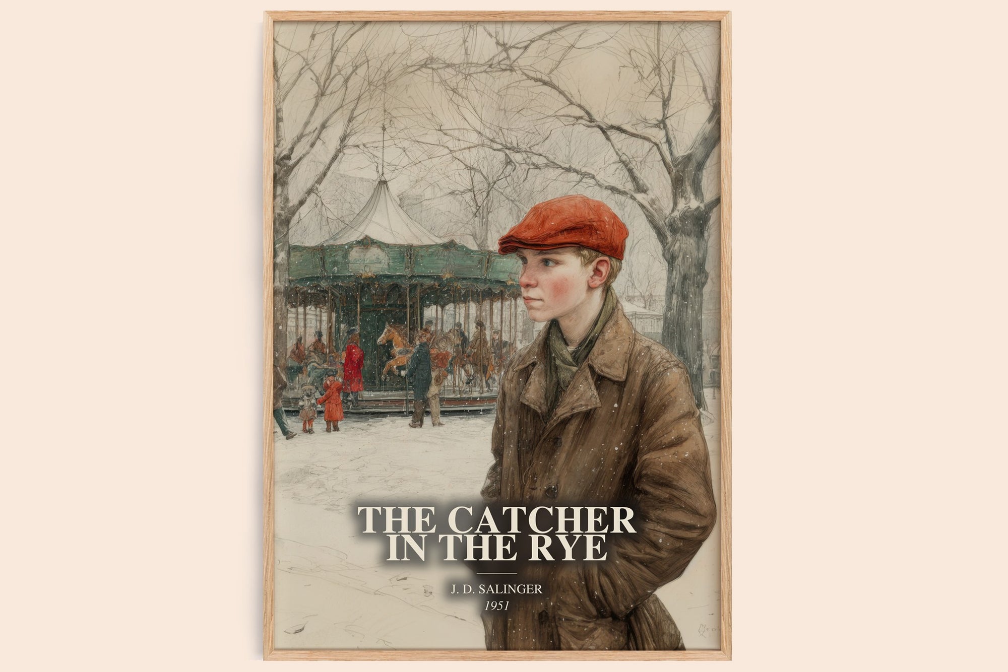 The Catcher In The Rye watercolour book poster by J. D. Salinger – framed literary art print