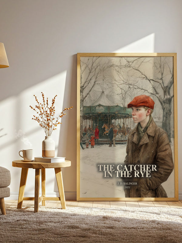 The Catcher In The Rye watercolour print in frame leaning in hallway – coming of age wall art