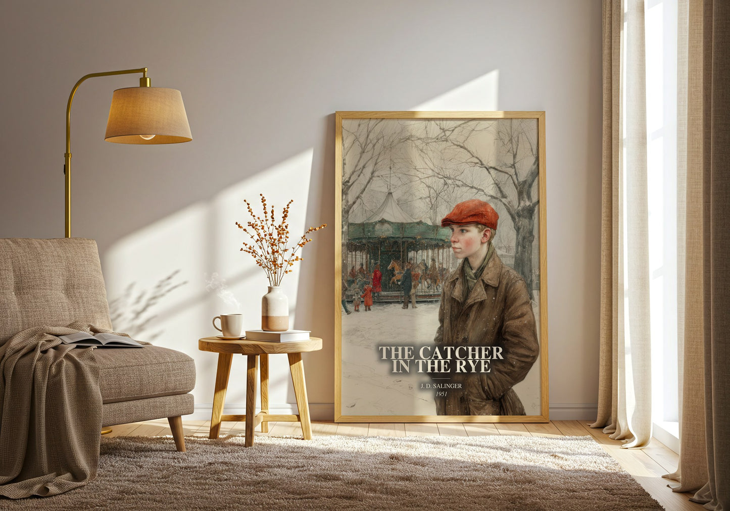 The Catcher In The Rye watercolour print in frame leaning in hallway – coming of age wall art