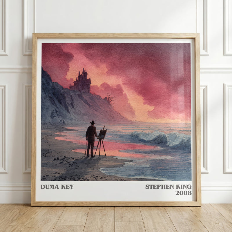 Duma Key literary print in frame leaning in hallway – horror wall art