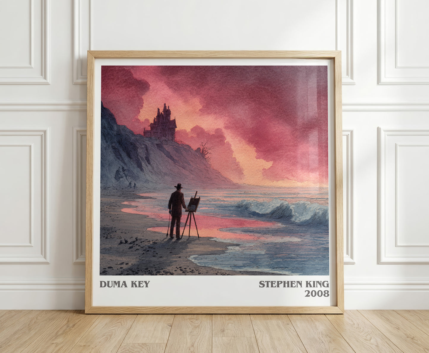 Duma Key literary print in frame leaning in hallway – horror wall art