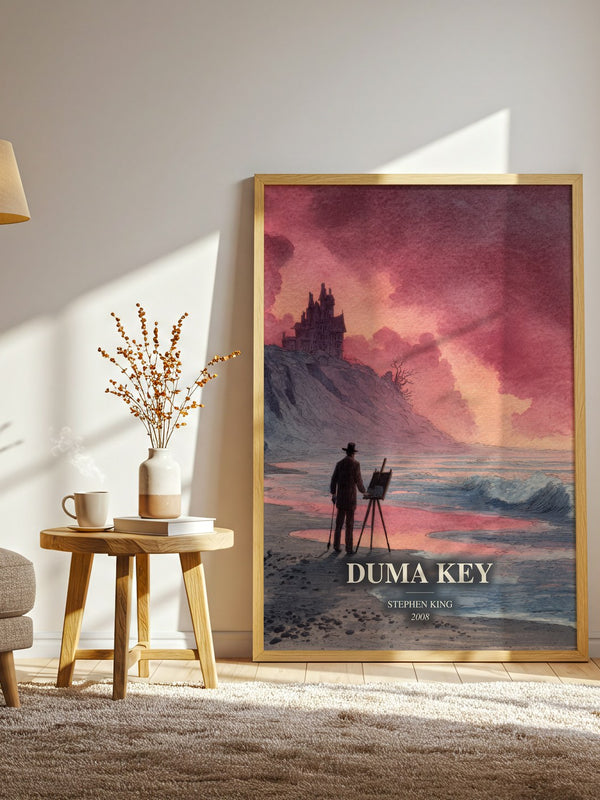 Duma Key watercolour print in frame leaning in hallway – horror wall art